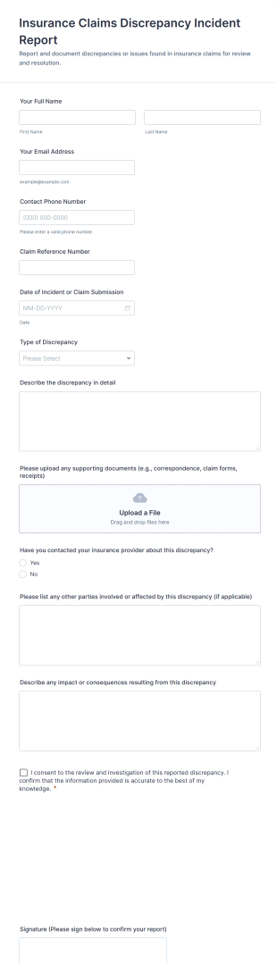 Insurance Claims Discrepancy Incident Report Form Template