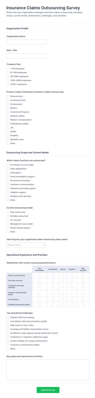 Insurance Claims Outsourcing Survey Form Template