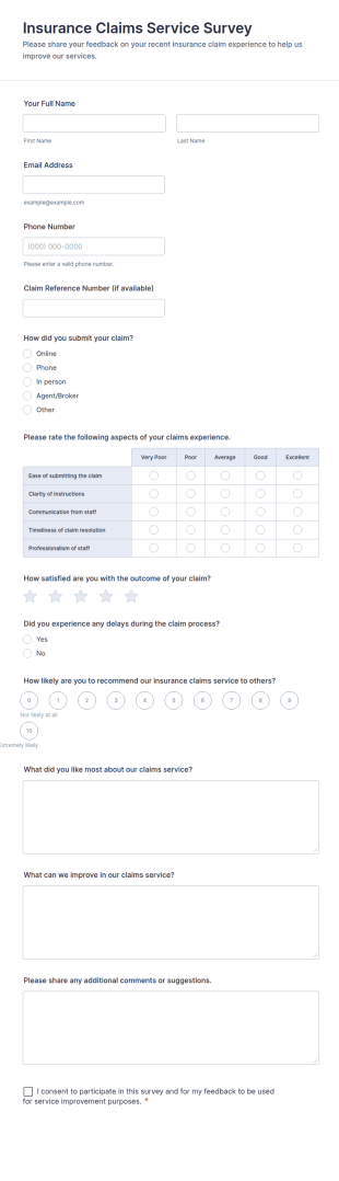 Insurance Claims Service Survey Form Template
