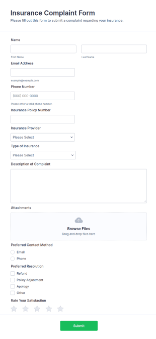 Insurance Complaint Form Template