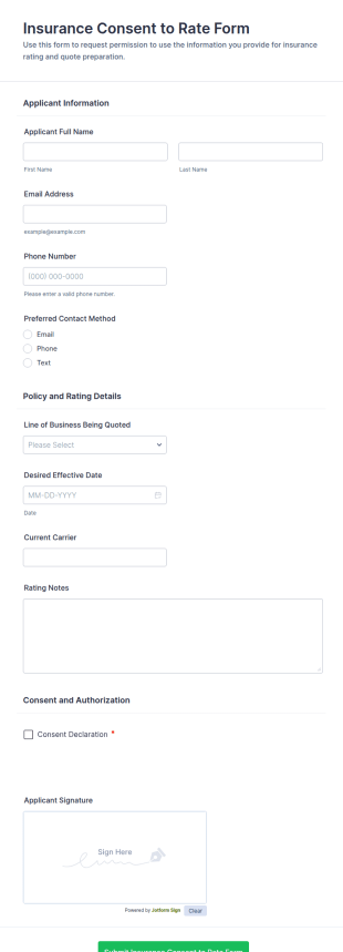 Insurance Consent To Rate Form Template