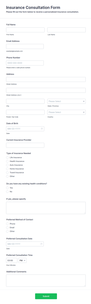 Insurance Consultation Form Template