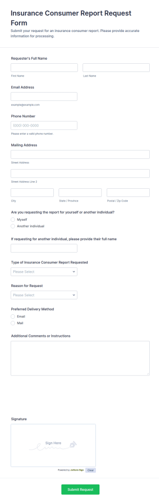 Insurance Consumer Report Request Form Template