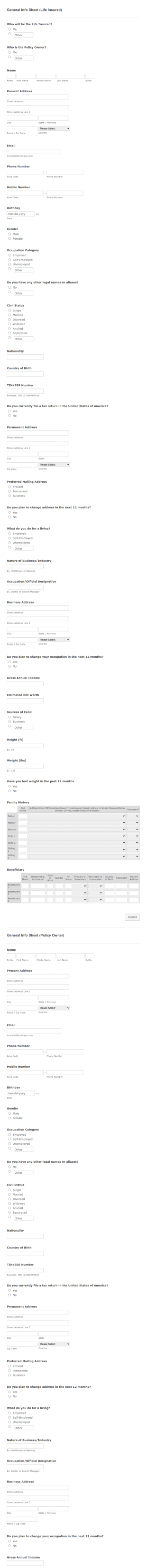 Insurance Contact Form Template