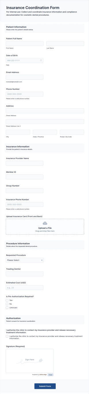 Insurance Coordination Form Template