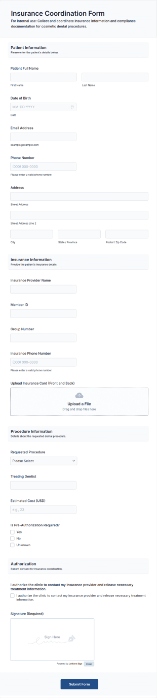 Insurance Coordination Form Template