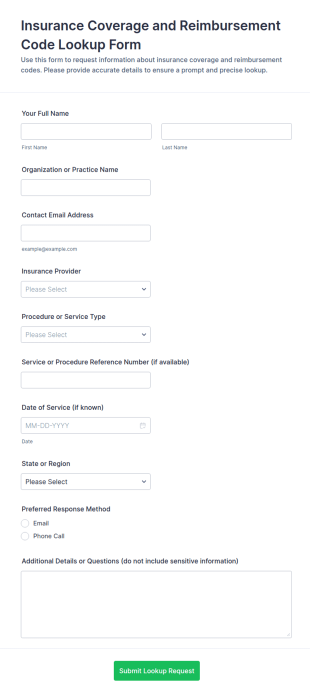 Insurance Coverage And Reimbursement Code Lookup Form Template