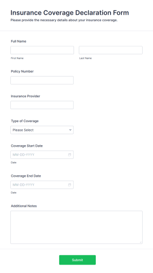 Insurance Coverage Declaration Form Template