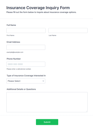 Insurance Coverage Inquiry Form Form Template