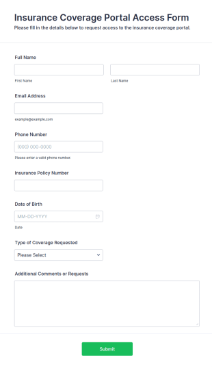 Insurance Coverage Portal Access Form Template