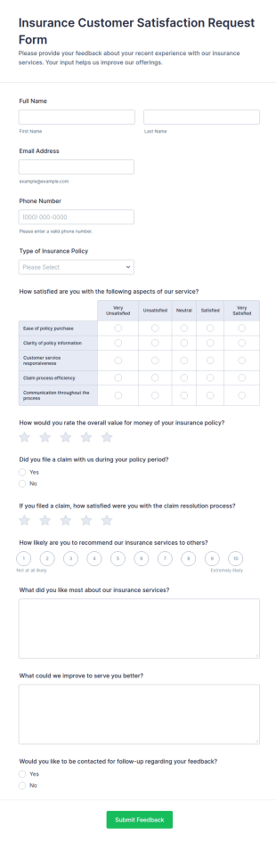 Insurance Customer Satisfaction Request Form Template