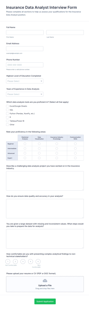 Insurance Data Analyst Interview Form Template