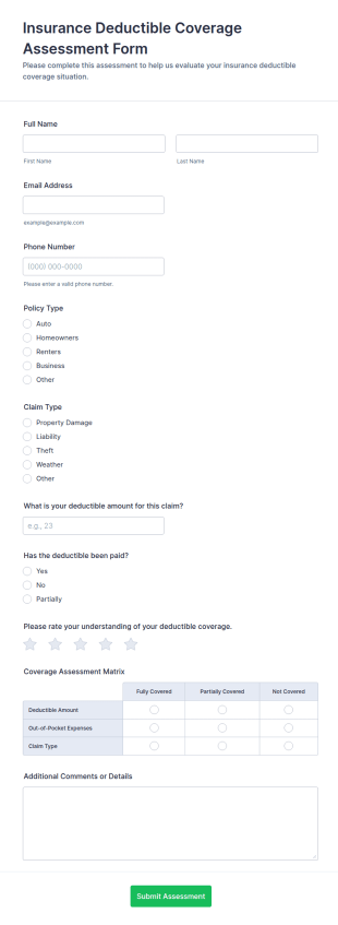 Insurance Deductible Coverage Assessment Form Template