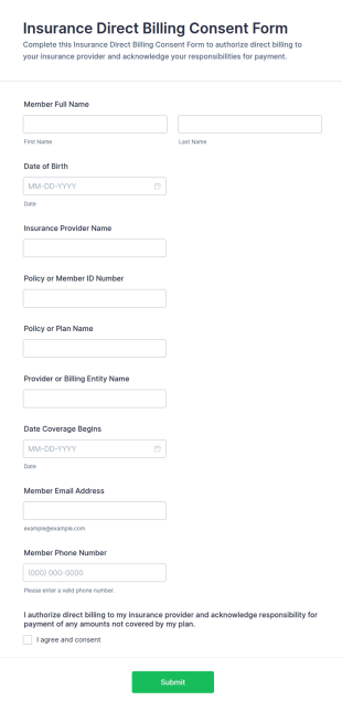 Insurance Direct Billing Consent Form Template