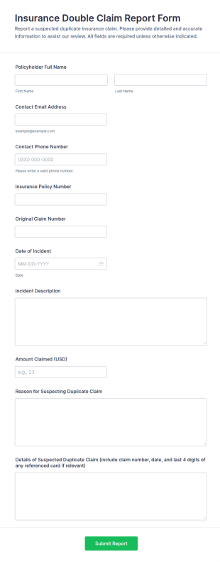 Insurance Double Claim Report Form Template