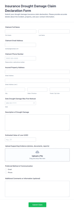 Insurance Drought Damage Claim Declaration Form Template