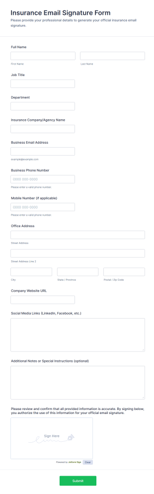 Insurance Email Signature Form Template