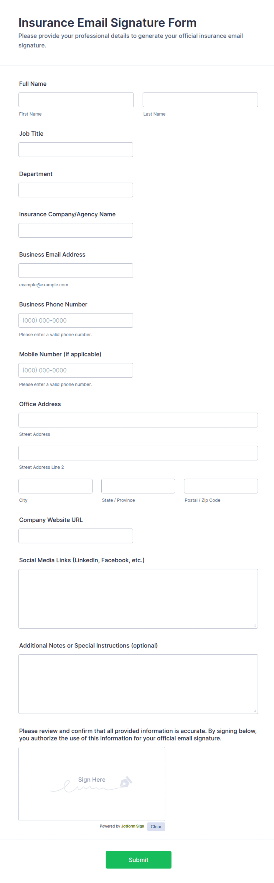 Select Signature Insurance Insurance Email Signature Form Template | Jotform