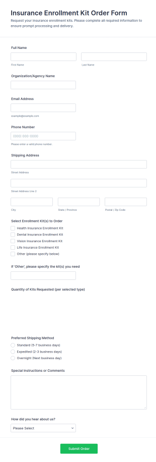 Insurance Enrollment Kit Order Form Template