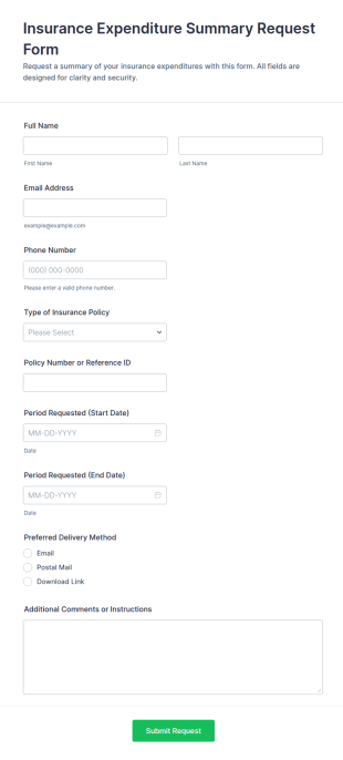 Insurance Expenditure Summary Request Form Template