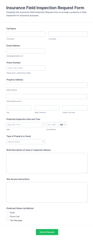 Insurance Field Inspection Request Form Template