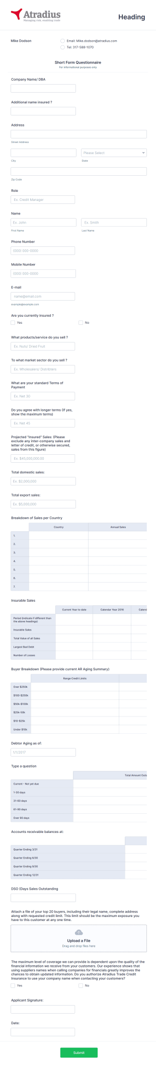 Commercial Credit Coverage Eligibility Questionnaire Form Template