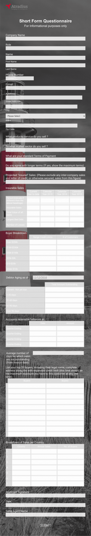 Insurance Form Questionnaire Form Template