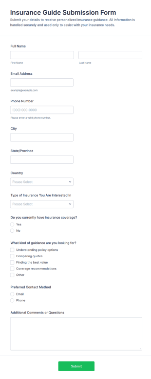 Insurance Guide Submission Form Template