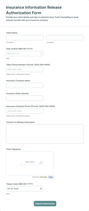 Insurance Information Release Authorization Form Template
