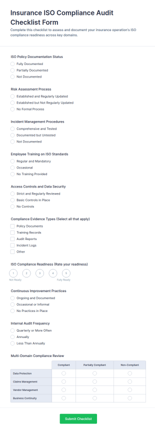 Insurance ISO Compliance Audit Checklist Form Template