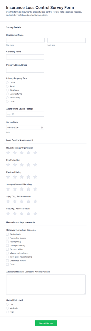 Insurance Loss Control Survey Form Template