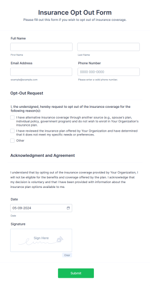 Insurance Opt Out Form Template