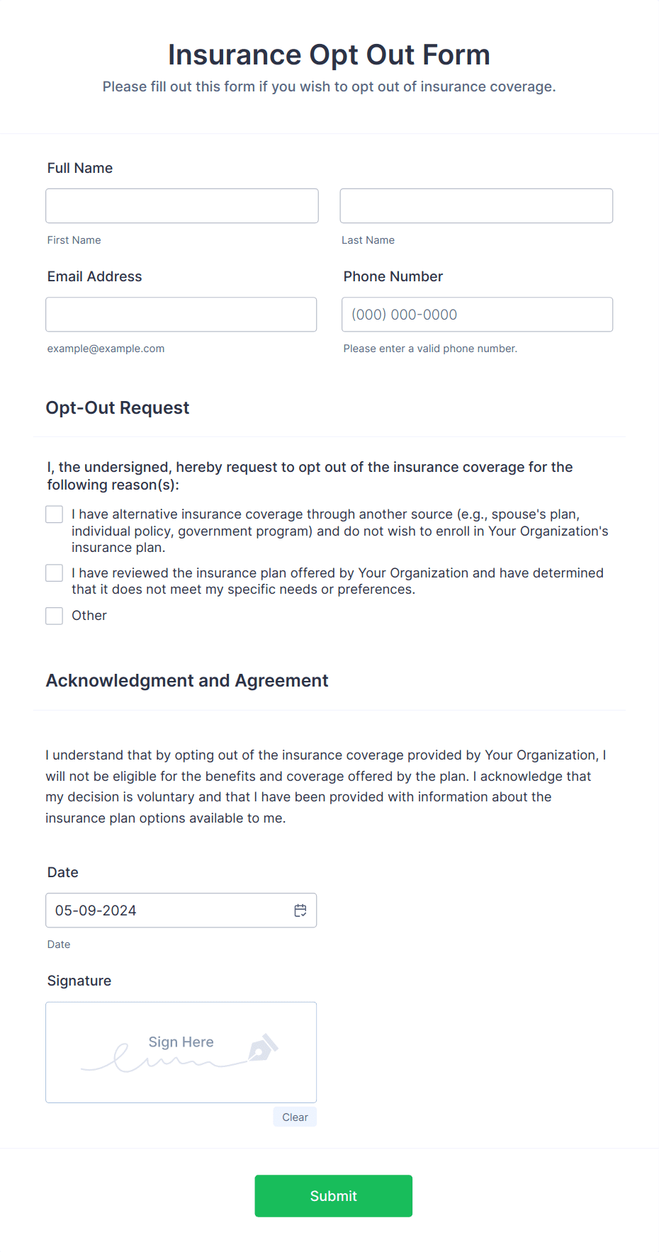 Insurance Opt Out Form Template | Jotform