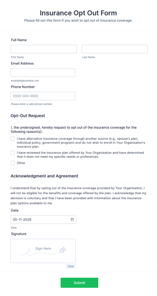 Insurance Opt Out Form Template