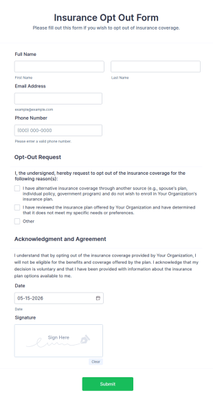 Insurance Opt Out Form Template