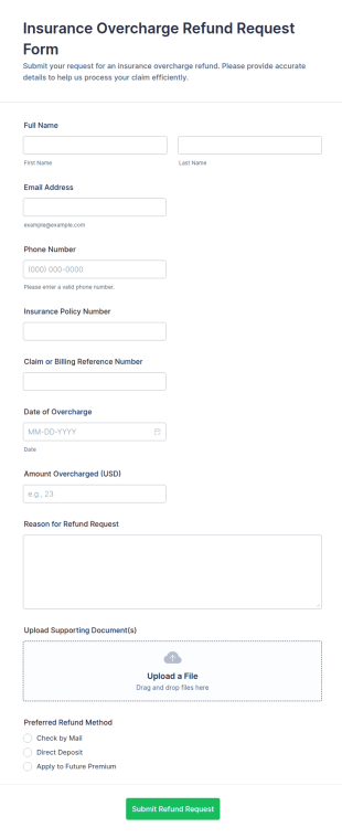 Insurance Overcharge Refund Request Form Template