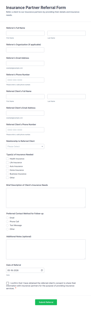 Insurance Partner Referral Form Template