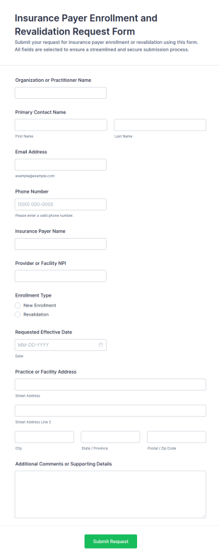 Insurance Payer Enrollment And Revalidation Request Form Template