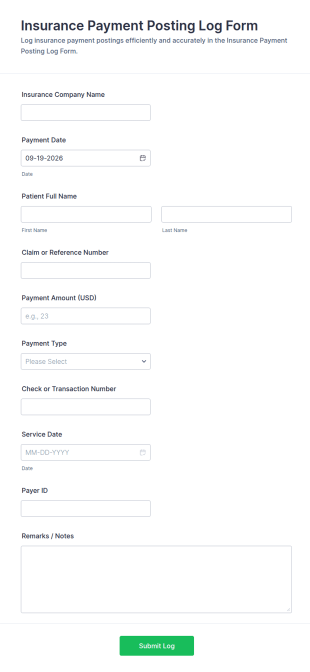 Insurance Payment Posting Log Form Template