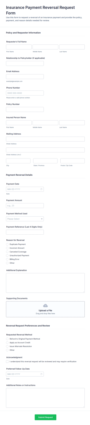 Insurance Payment Reversal Request Form Template