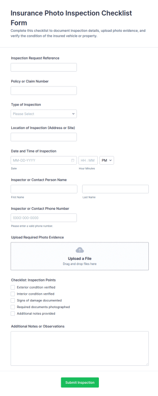 Insurance Photo Inspection Checklist Form Template