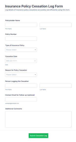 Insurance Policy Cessation Log Form Template