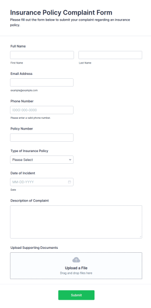 Insurance Policy Complaint Form Template