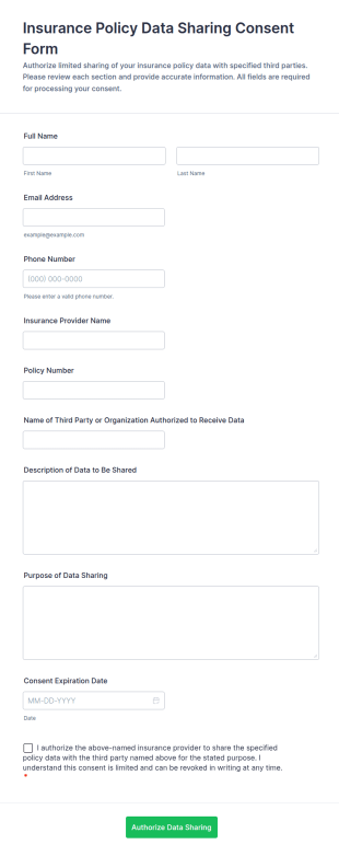 Insurance Policy Data Sharing Consent Form Template