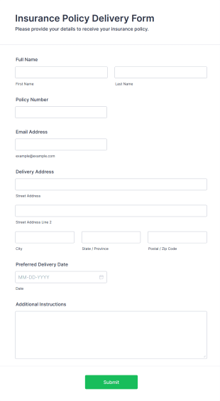 Insurance Policy Delivery Form Form Template