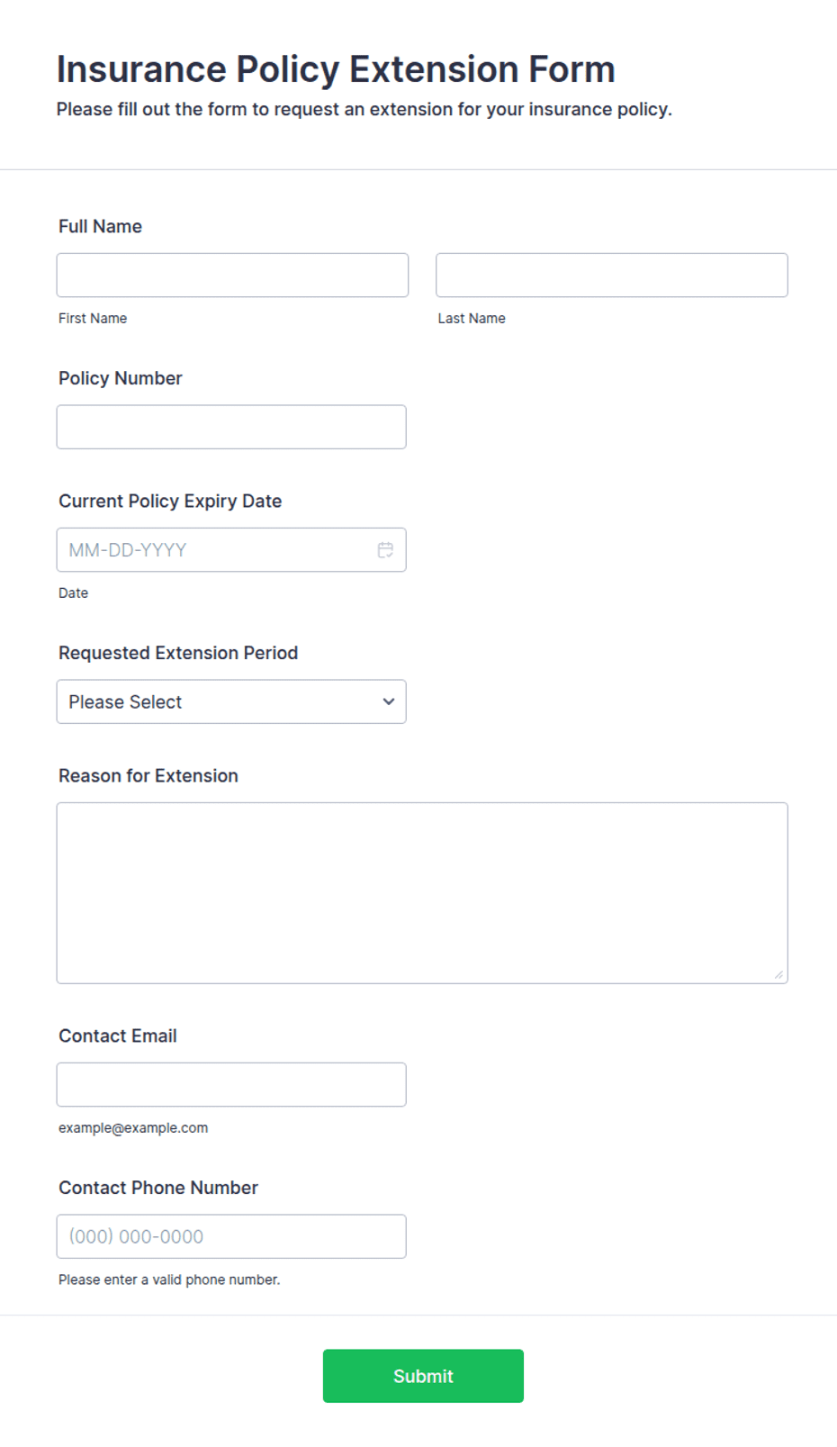 Insurance Policy Extension Form Template | Jotform