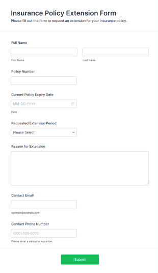 Insurance Policy Extension Form Template
