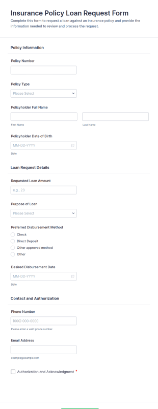 Insurance Policy Loan Request Form Template