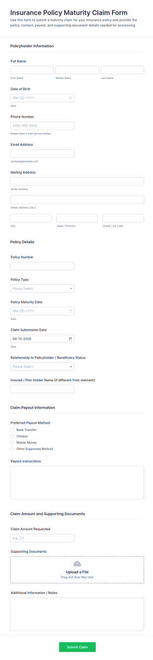 Insurance Policy Maturity Claim Form Template