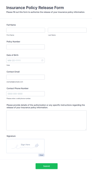 Insurance Policy Release Form Template